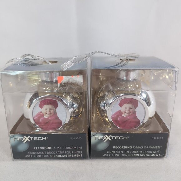 Nexxtech 2 Recording X-Mas Ornament 12 Second Voice Recording 6313203 NEW Silver - Picture 1 of 7